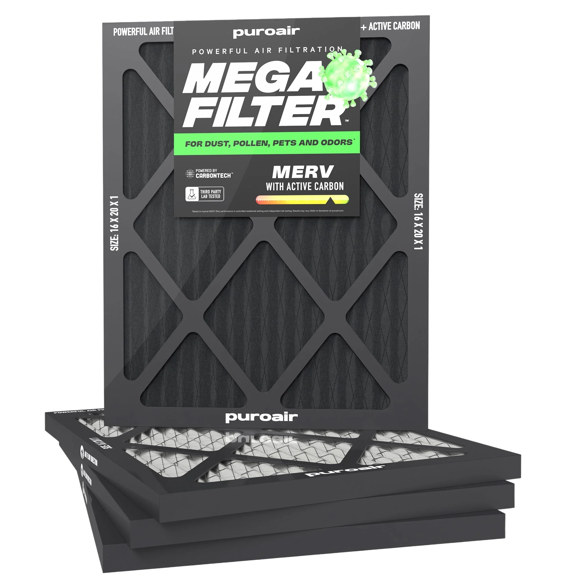 PuroAir HVAC Mega Filter MERV 13 Pleated Plus Activated Carbon Air Filter - Image 12