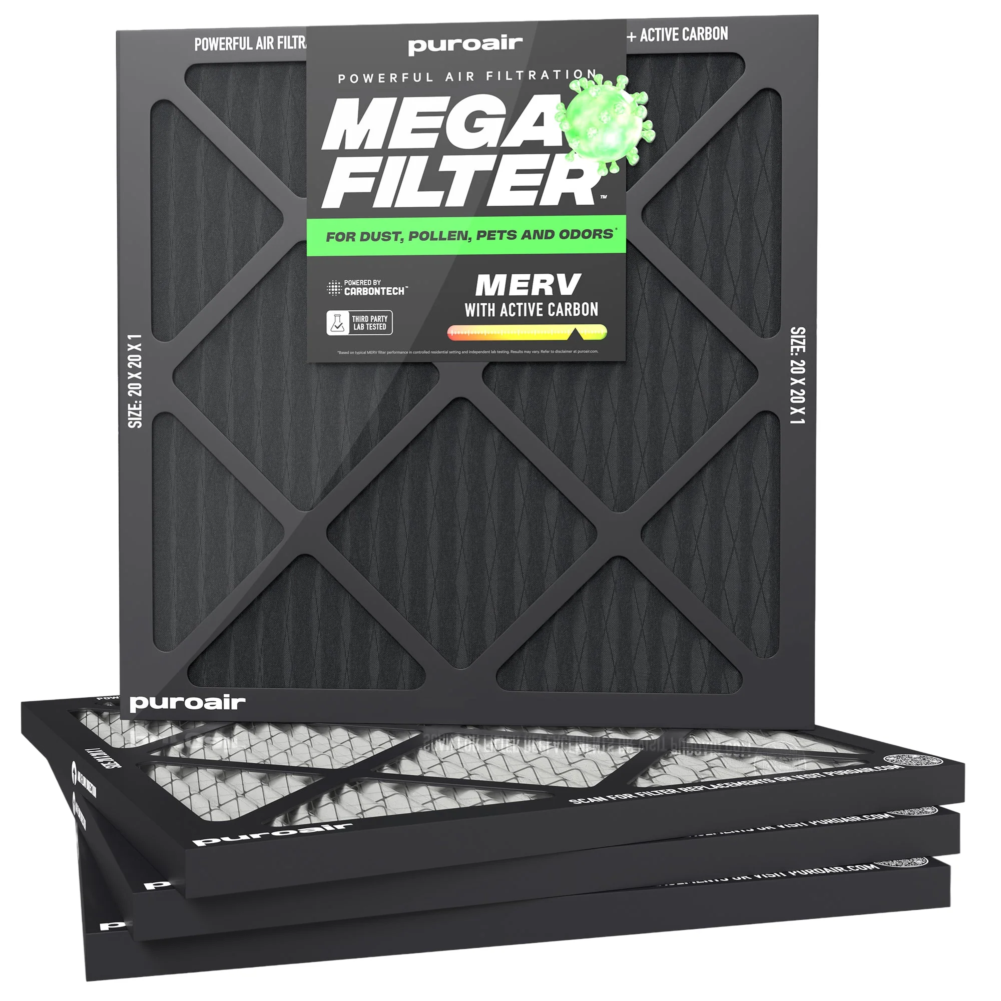 PuroAir HVAC Mega Filter MERV 13 Pleated Plus Activated Carbon Air Filter - Image 14