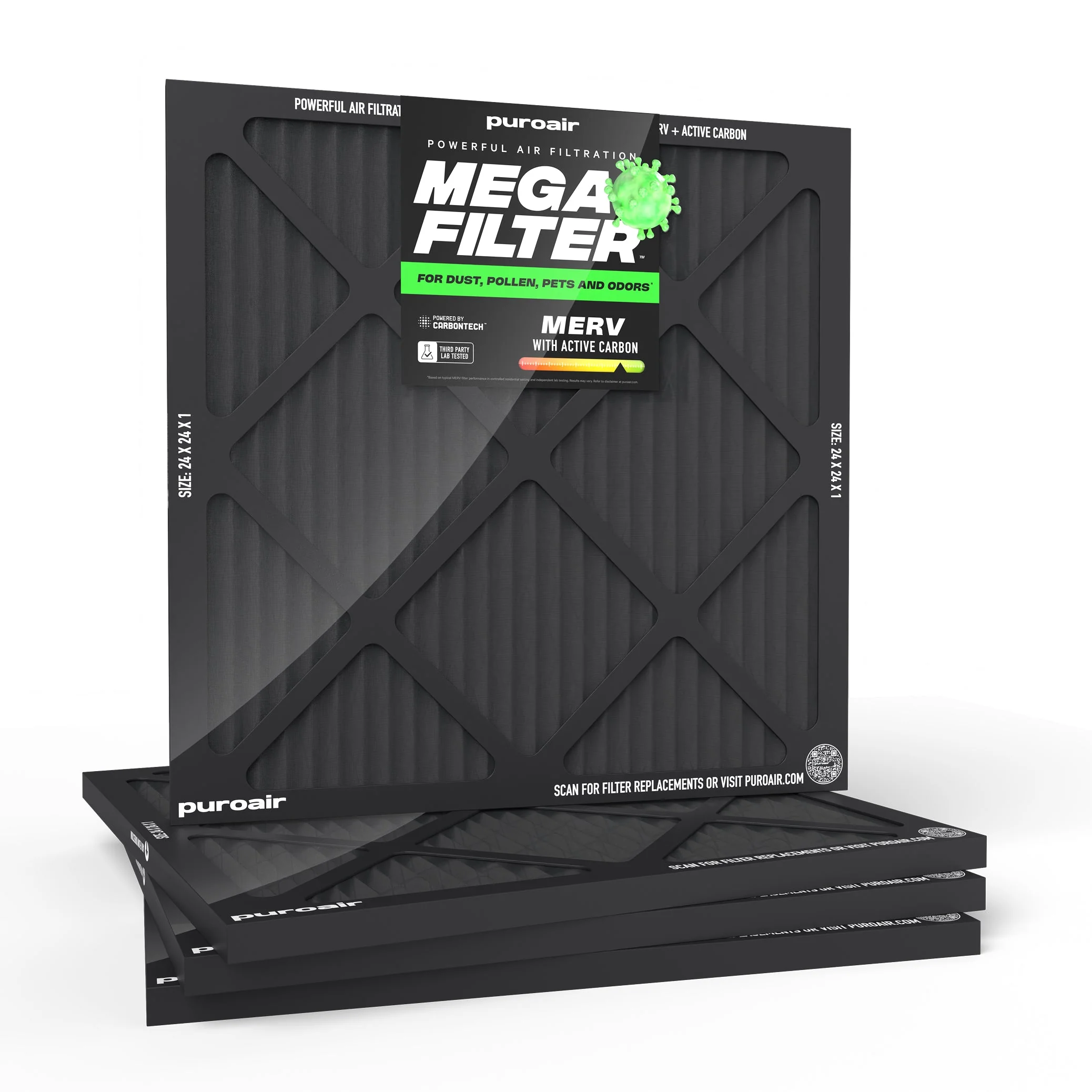 PuroAir HVAC Mega Filter MERV 13 Pleated Plus Activated Carbon Air Filter - Image 25